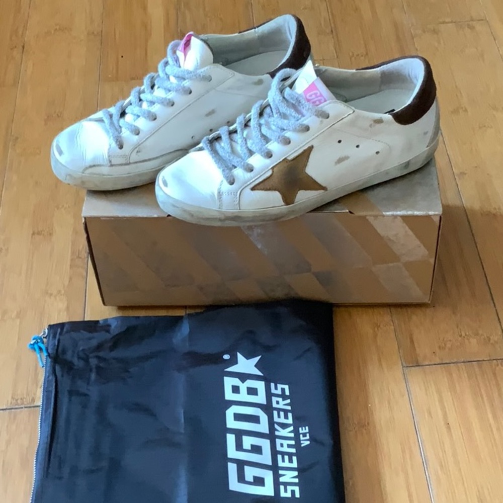 Golden Goose white and brown superstar sneakers
